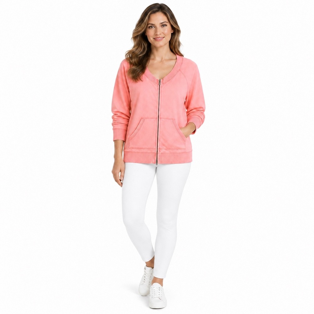Talbots Sport Large Light Orange Full Zip V-Neck Sweatshirt Gorpcore